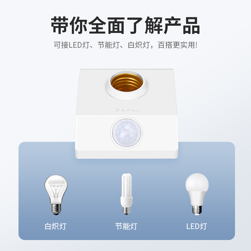 感应灯座led人体智能红外E27螺口节能自动灯头过道楼道走廊声光控-图1