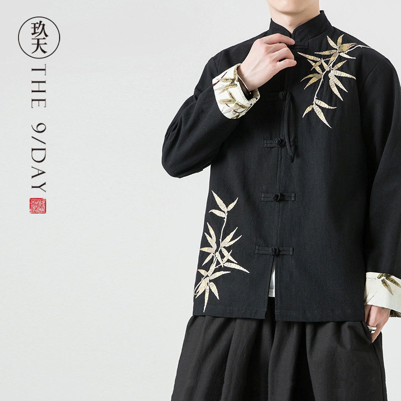 秋冬新中式男装棉麻唐装外套中国风汉服亚麻盘扣衬衫竹子刺绣衬衣,淘宝优惠券,粉丝福利购,淘宝优惠卷