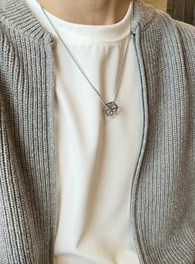 潮牌简约正方形男女项链