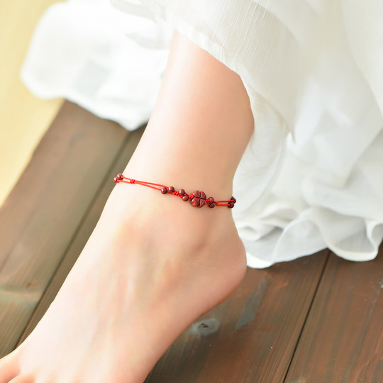 Cinnabar anklet women's natural genuine red rope anklet