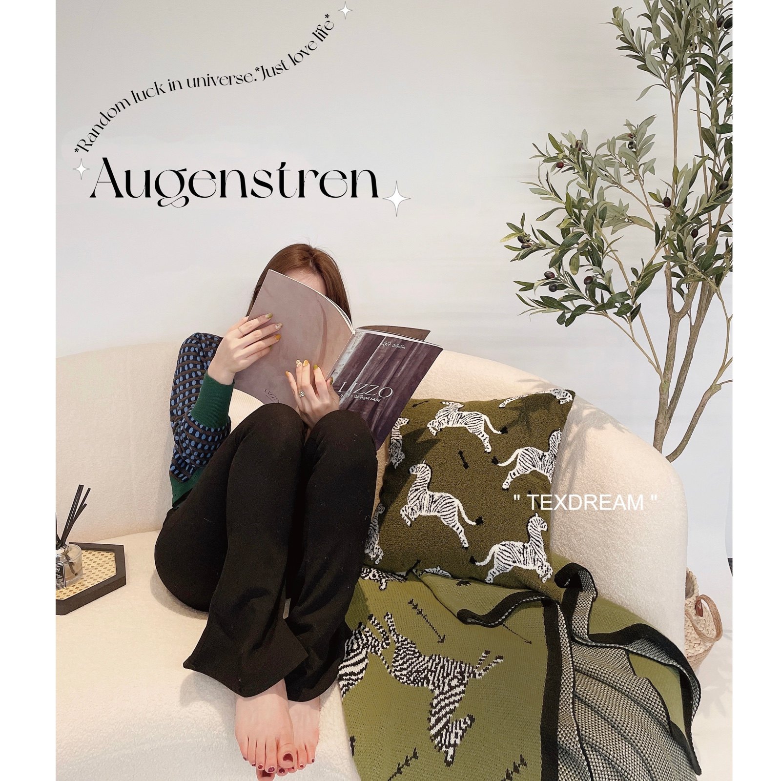 Texdream态度 橄榄绿斑马沙发盖毯抱枕卧室空调午睡针织毯可机洗