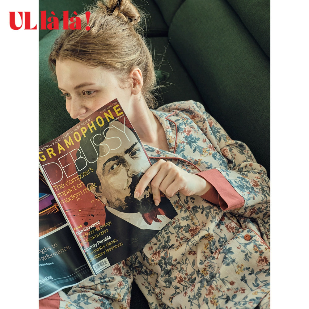 [繁花]ULLALA家居服睡衣乌拉拉纯棉秋季V领长袖长裤印花套装女士,淘宝优惠券,粉丝福利购,淘宝优惠卷