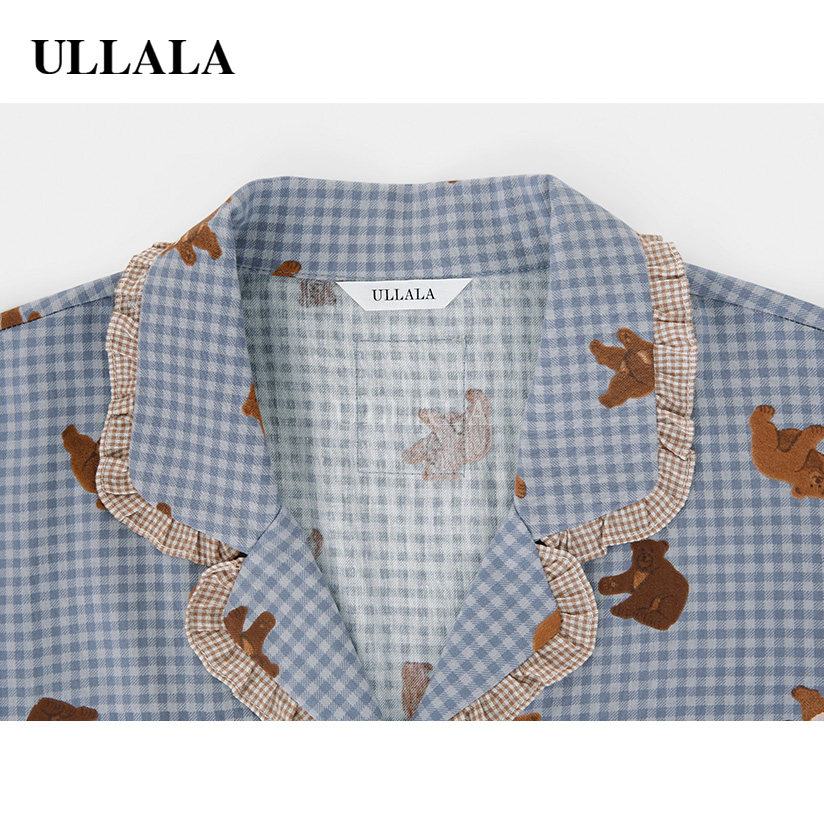 ullala乌拉拉韩国女翻领小熊秋睡裤 ullala睡衣/家居服套装