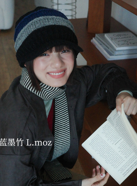蓝墨竹L.MOZ冬季保暖鸭舌帽女2025新款大头围显脸小针织毛线帽子