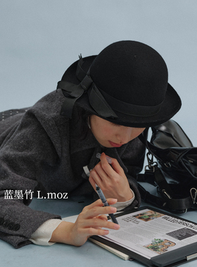 蓝墨竹 L.MOZ帽子女款2026新款法式复古黑色蝴蝶结礼帽秋冬显脸小