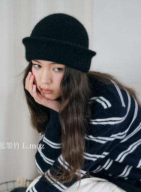 蓝墨竹 2026 秋冬新款黑色针织帽女冷帽慵懒文艺毛线帽百搭