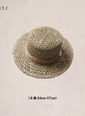 蓝墨竹L.MOZ新款海草编织平顶草帽女春夏海边度假沙滩气质百搭