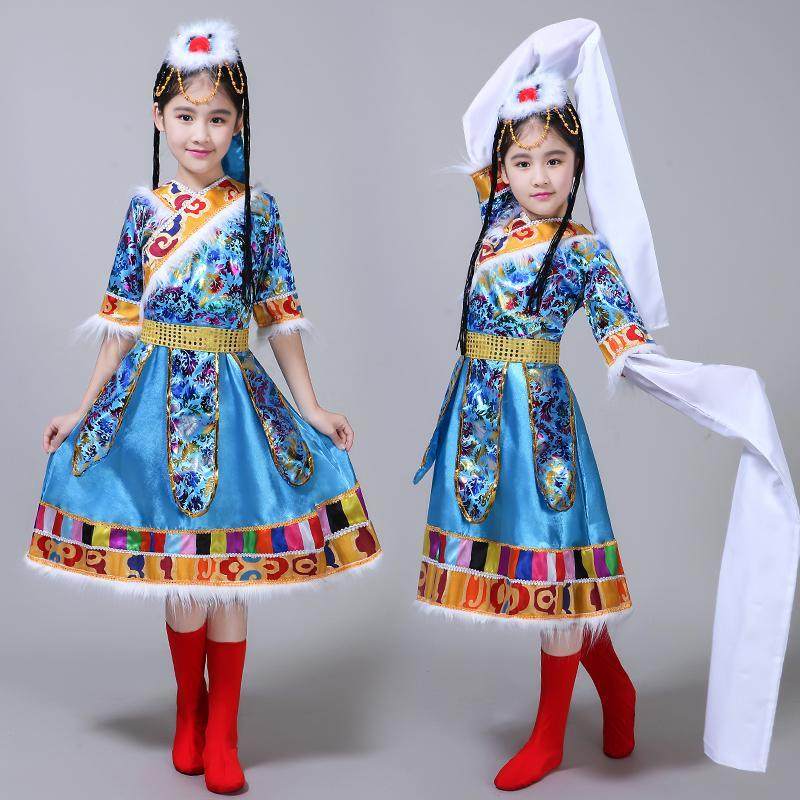六一儿童藏族舞蹈服装水袖舞蹈服 卓优卡民族服装/舞台装