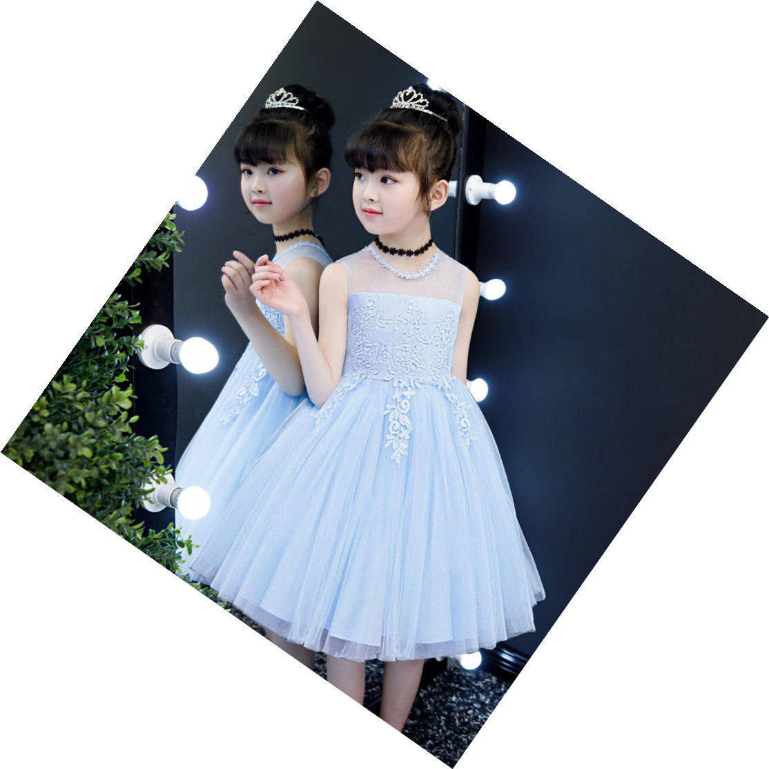 女童连衣裙春夏新款蓝色婚纱公主裙 卓优卡婚纱