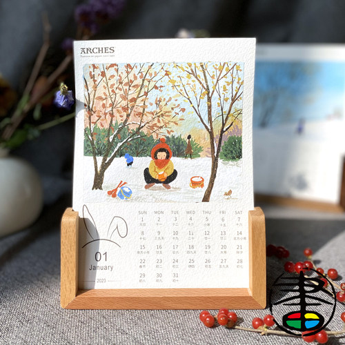 插画良品定制 2026空白水彩月历年历台历 阿诗宝虹遵爵A5 16K 8K横版竖版 纯棉300g水彩纸 学生美术专业绘画 - 图2