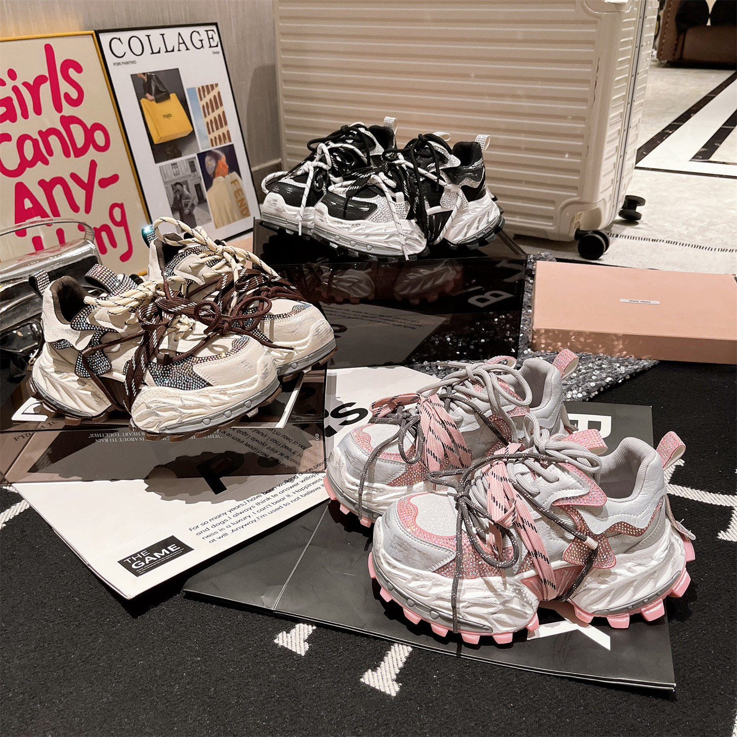 老爹鞋ins超火水钻绑带厚底松糕休闲运动鞋小个子6cm显瘦增高女鞋,淘宝优惠券,粉丝福利购,淘宝优惠卷