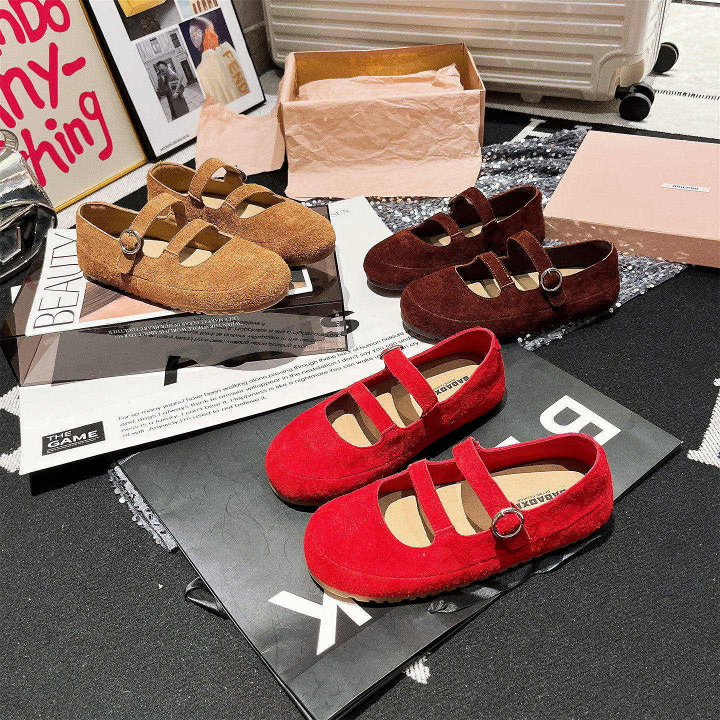 真皮版~欧货一字浅口玛丽珍芭蕾风单鞋平底红色豆豆鞋乐福鞋女鞋,淘宝优惠券,粉丝福利购,淘宝优惠卷