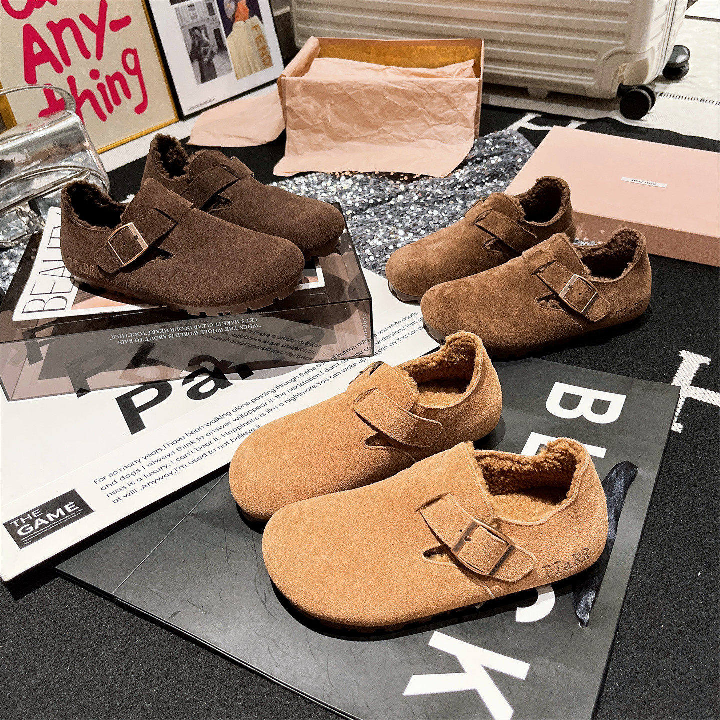 真皮羊羔绒~欧货经典加绒一脚蹬勃肯鞋软底豆豆鞋平底毛毛鞋女鞋,淘宝优惠券,粉丝福利购,淘宝优惠卷