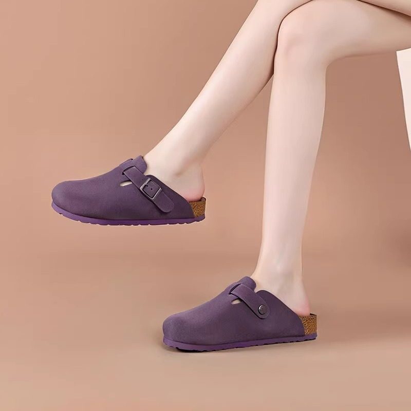 德国包头拖Boston半包勃肯鞋女2025新款真皮丑萌男宽头软木鞋紫色,淘宝优惠券,粉丝福利购,淘宝优惠卷