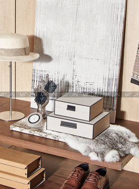 MOON慕空间样板房衣帽间皮质收纳盒摆件家居展厅软装饰品摆设道具