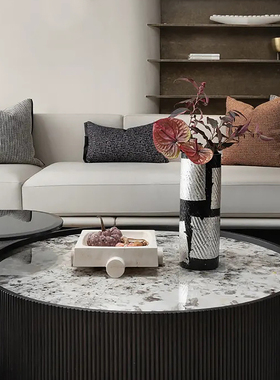 现代轻奢黄洞石装饰盘茶几摆设