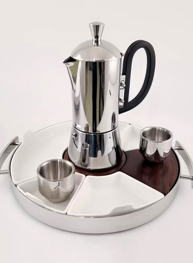 意式轻奢不锈钢咖啡器具样板房茶几茶水壶杯碟金色银色厨房装饰品