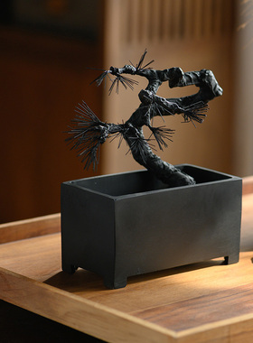 新中式简约现代仿真植物摆件样板间书房客厅博古架玄关桌面装饰品