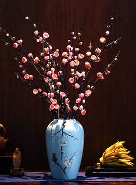 中式梅花仿真花腊梅插花陶瓷套装花艺家居装饰摆设干花枝假花摆件