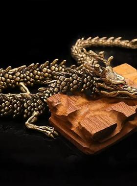 纯黄铜金龙招财摆件手把件神龙摆件古玩生肖铜龙收藏书柜玄关工艺