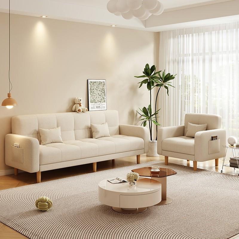 沙发小户型客厅布艺简约现代奶油风2023新款直排折叠沙发床两用-图0