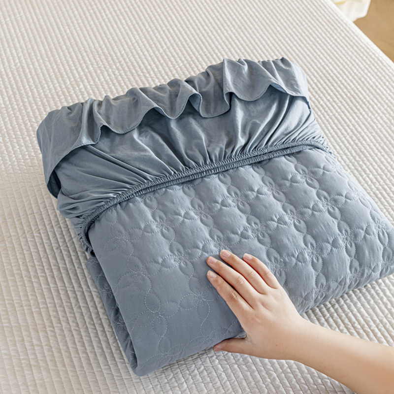 纯色夹棉床笠带裙边Aa类母婴级加厚防滑床罩套单件四季通用花边款,淘宝优惠券,粉丝福利购,淘宝优惠卷