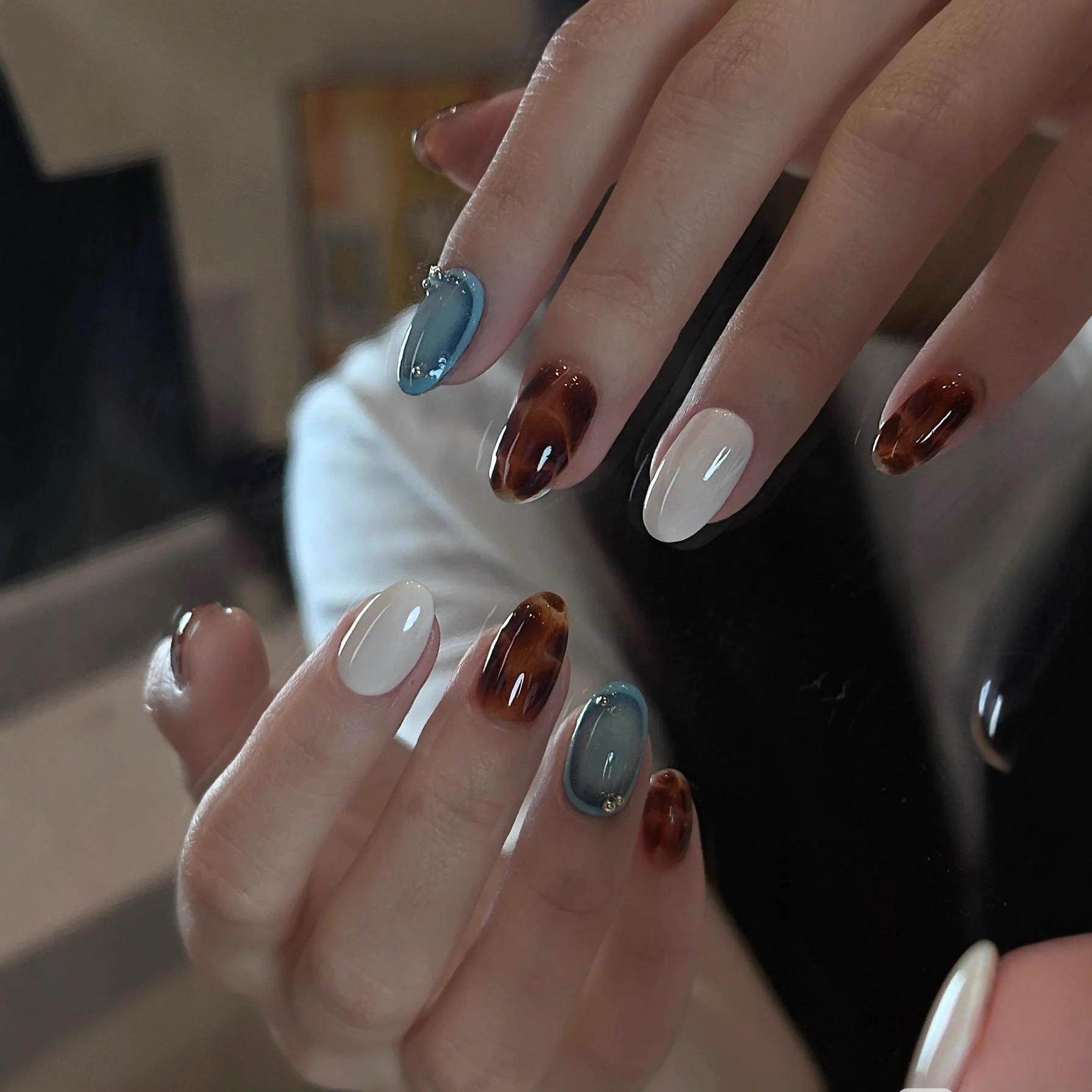 秋冬新款 琥珀晕染气质显白纯手工穿戴甲高货精品美甲贴,淘宝优惠券,粉丝福利购,淘宝优惠卷