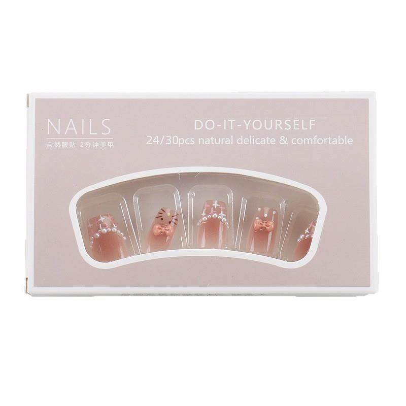 穿戴美甲片猫咪甜美蝴蝶结短款粉色可爱法式猫眼纯手工腮红穿戴甲,淘宝优惠券,粉丝福利购,淘宝优惠卷