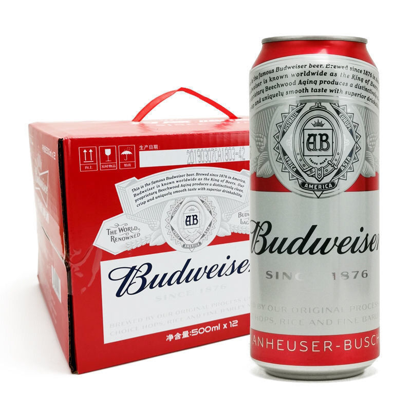 Budweiser国产百威啤酒经典醇正小麦啤500ml*12/24听易拉罐装 - 图0