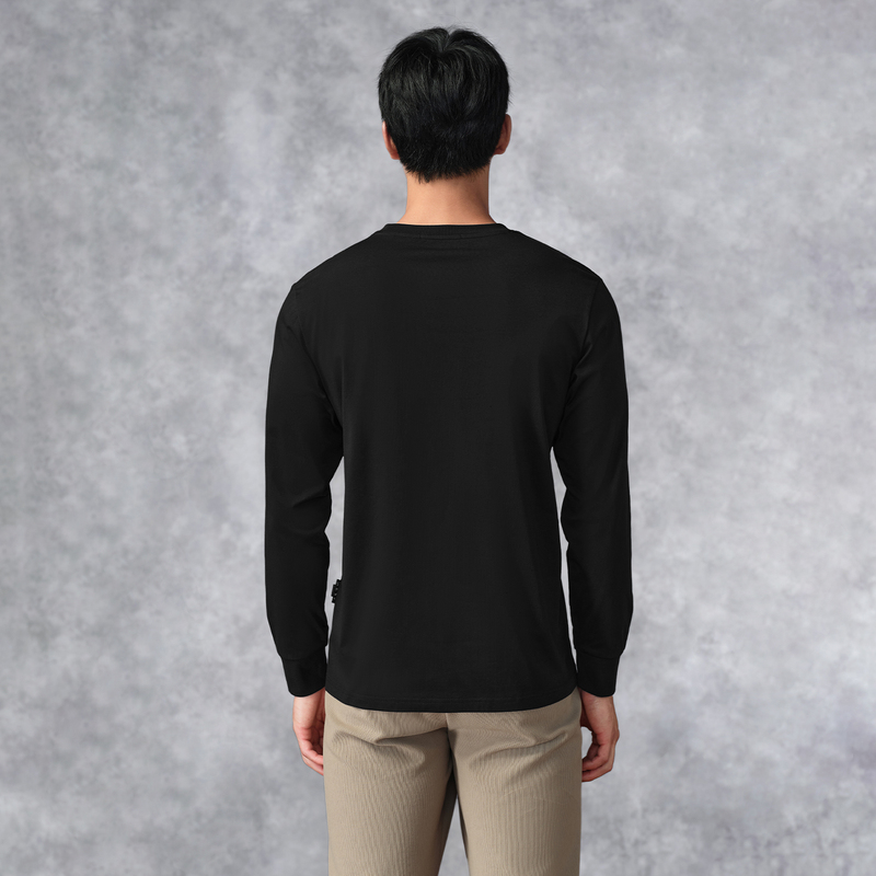 海澜之家25春季长袖T恤新款黑白纯色休闲印花圆领打底衫上衣男
