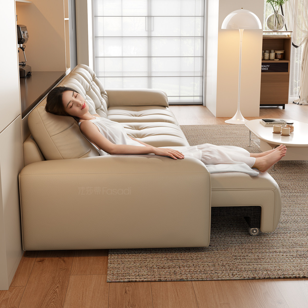 法莎蒂拉点软包零靠墙电动功能沙发简约奶油风客厅头层牛皮沙发,淘宝优惠券,粉丝福利购,淘宝优惠卷