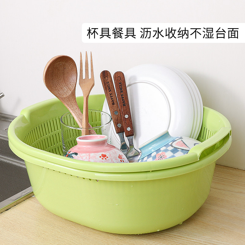 日本进口SANADA加厚双层洗菜盆沥水篮多功能家用厨房水果盘淘米篮,淘宝优惠券,粉丝福利购,淘宝优惠卷