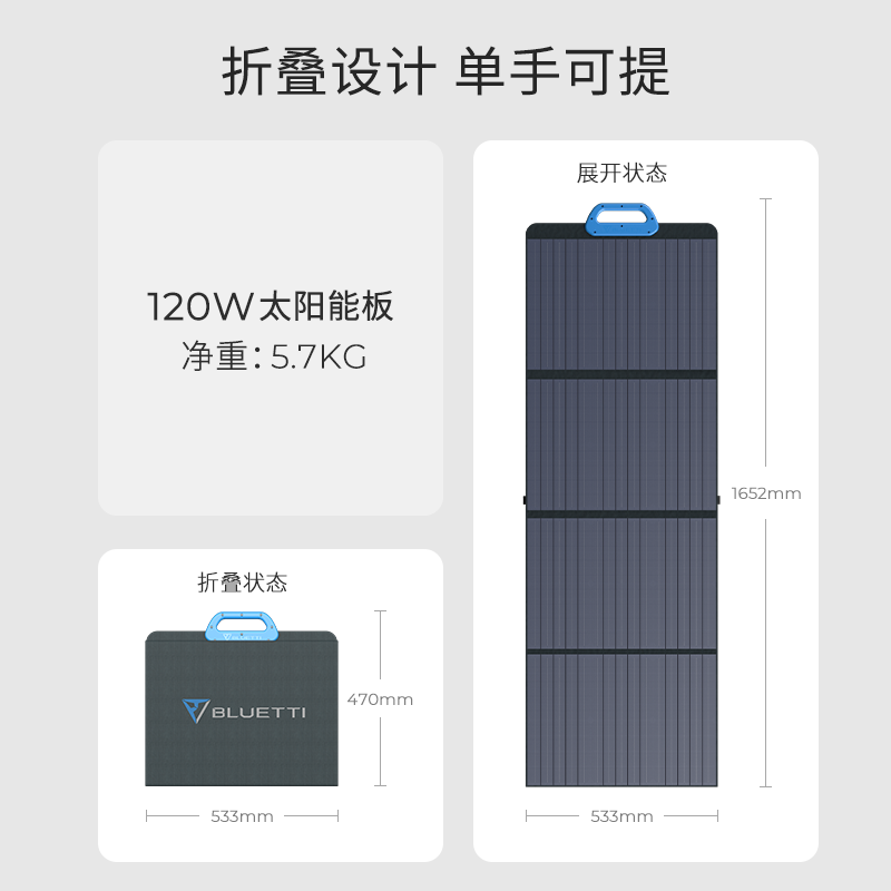 铂陆帝120W太阳能电池板5-20V房车移动便携折叠200w单晶光伏充电大功率发电宝户外电源供电自驾游露营充电宝 - 图3