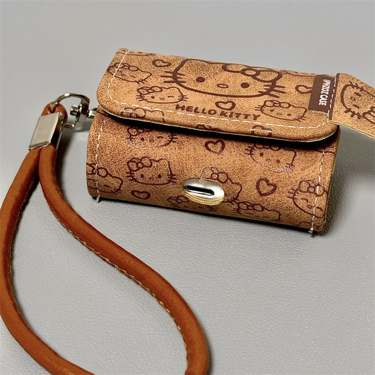 适用Airpods pro3耳机保护套秋冬棕色爱心KT猫苹果耳机套AirPods1/2代/4保护壳带挂绳airpods新3蓝牙耳机壳女