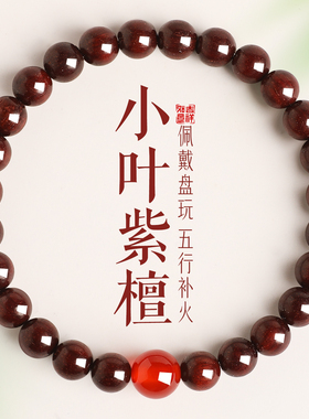 普陀山天然印度小叶紫檀手串女招财玛瑙檀香木质文玩佛珠中式手链