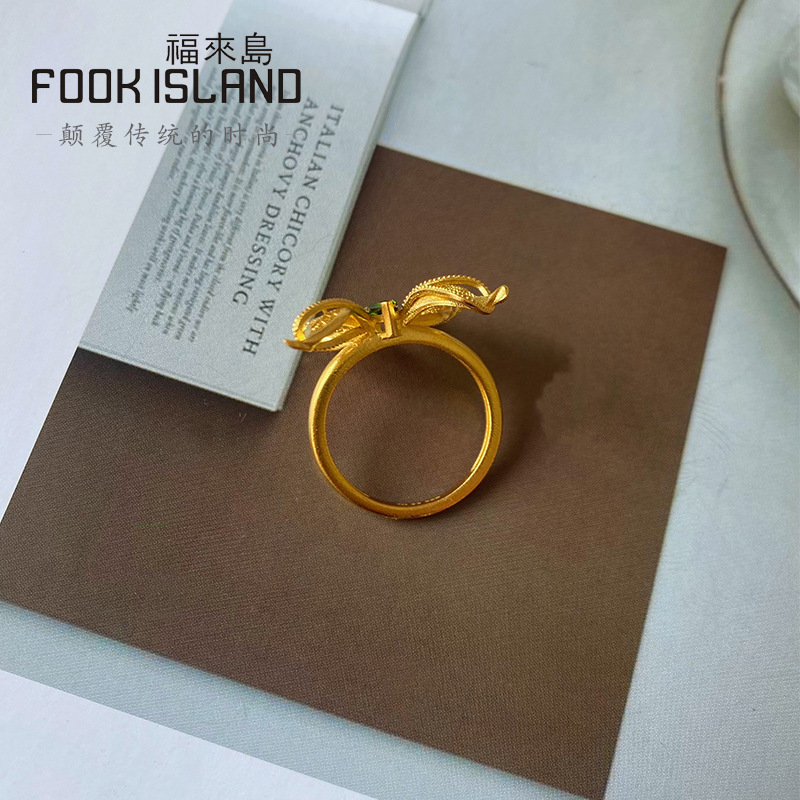 福来岛复古奢华透辉石蝴蝶足金戒指 福来岛手饰