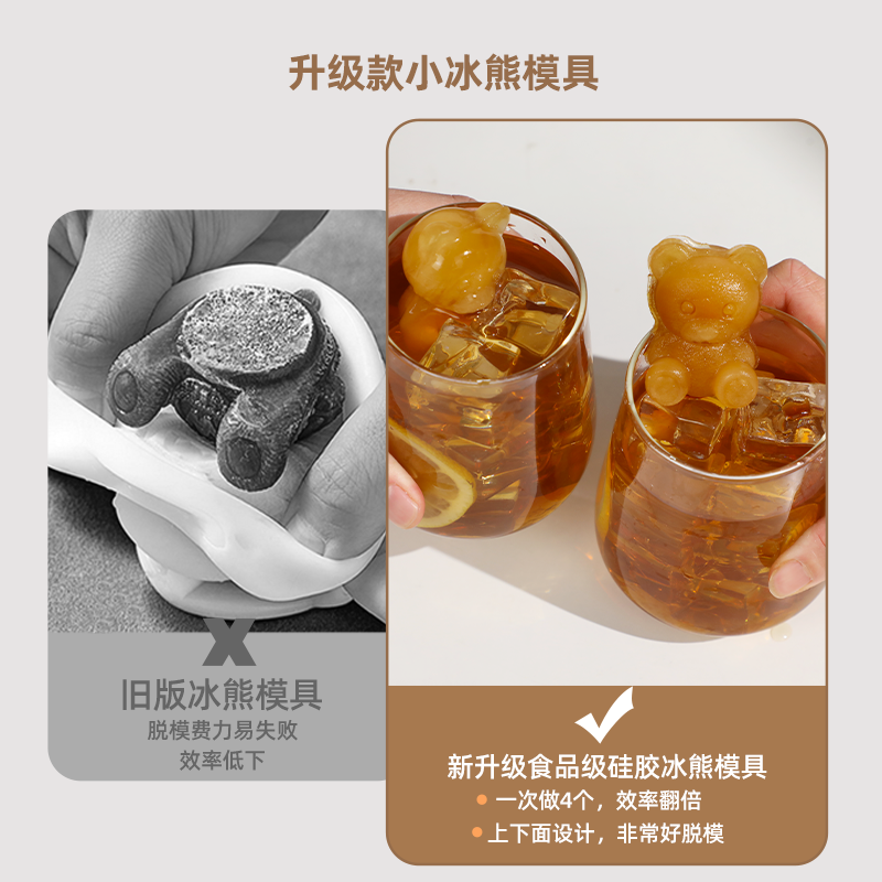 网红小熊冰块模具家用食品级硅胶冰格自制储冰盒冰熊咖啡制冰磨具 - 图1