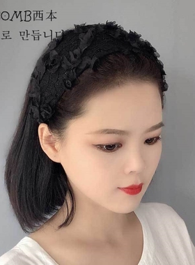发箍女宽边韩版蕾丝花朵带齿防滑发卡遮白发头窟洗脸外出发夹发饰