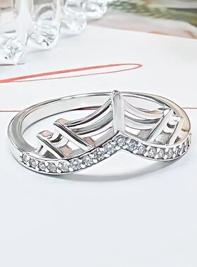 纯银轻奢V形网织皇冠戒指