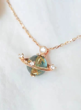 莫桑石蓝色琉璃环绕星球项链