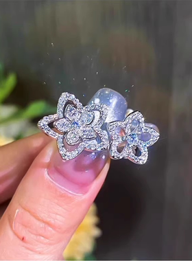 莫桑石五花瓣戒指韩系