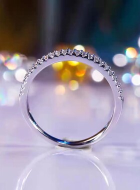 PT950铂金进口D色莫桑石双排钻满钻排戒简约半圈ins风情侣对戒女