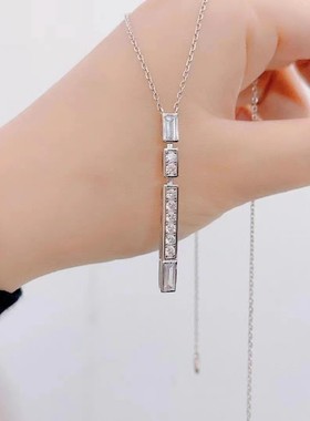 进口D色莫桑石一字长条项链