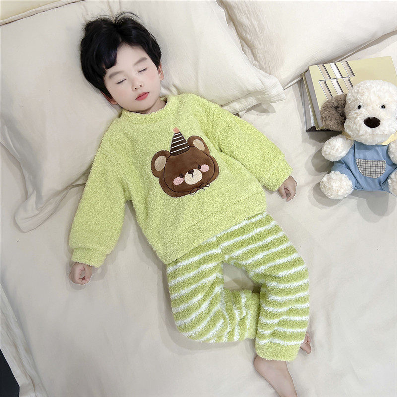 男童睡衣冬季半边绒儿童加厚套头家居服男孩宝宝条纹卡通睡衣秋冬,淘宝优惠券,粉丝福利购,淘宝优惠卷