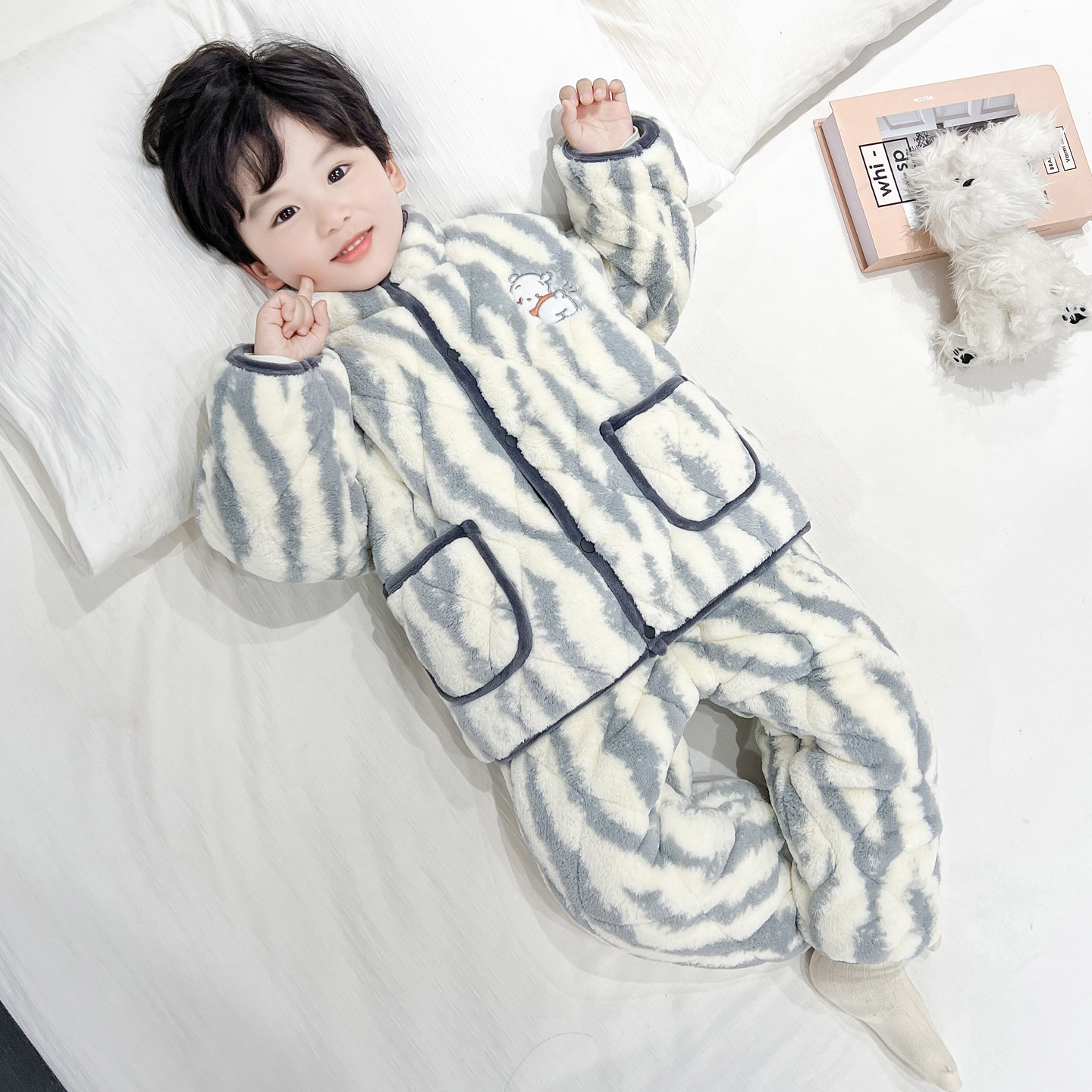 儿童睡衣男孩2025新款秋冬季三层夹棉加绒加厚冬款男童珊瑚绒套装,淘宝优惠券,粉丝福利购,淘宝优惠卷