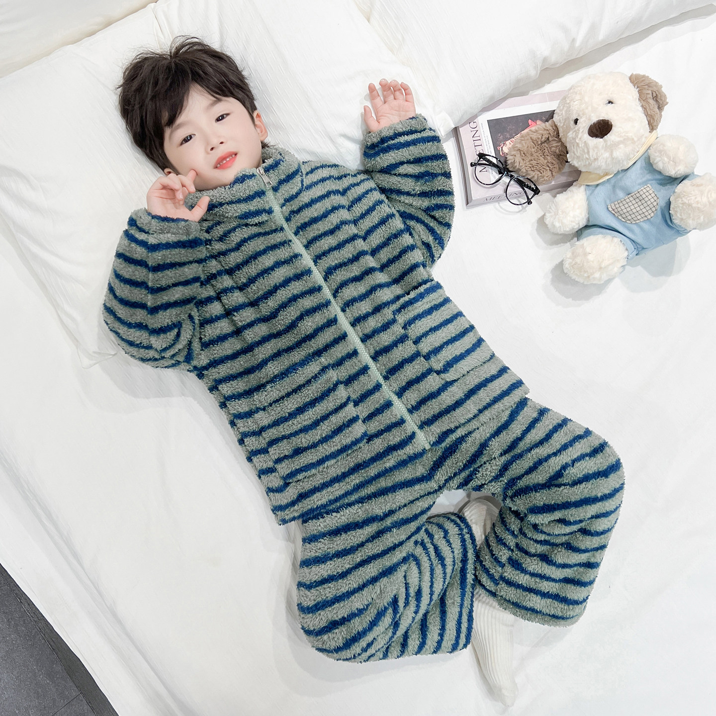 男童睡衣套装冬季2025新款宝宝三层加绒加厚保暖家居服儿童秋冬装,淘宝优惠券,粉丝福利购,淘宝优惠卷