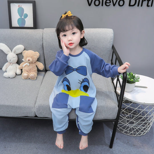 女童睡衣2025春夏新款中小童连体卡通睡衣长袖春秋纯棉宝宝家居服