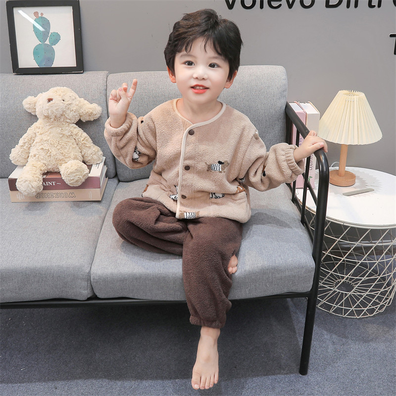 男童睡衣套装2025新款珊瑚绒宝宝秋冬款儿童开衫法兰绒保暖家居服 - 图2