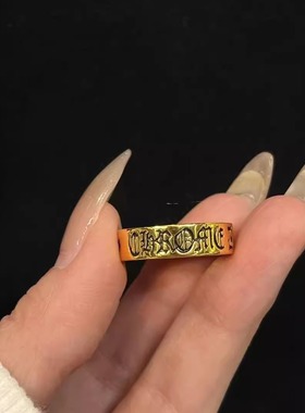 【中国金店】水贝黄金定制 足金999 电黑工艺 克罗心黑金戒指宽版