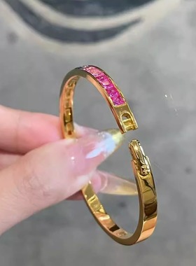 【中国金店】水贝黄金定制 足金999 5G彩虹渐变公主方钻手镯满钻